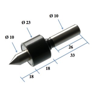 Mitlaufende Körnerspitze Zentrierspitze  10mm für  Mini Drehmaschine C0 (10156)